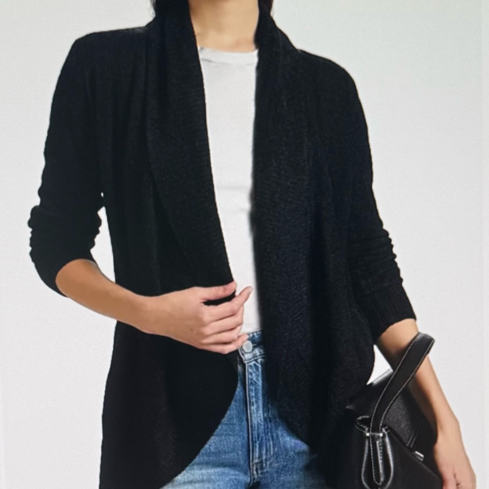 Barefoot Dreams, cozy chic circle Black Open-Front Women's Cardigan Sweater sz M
